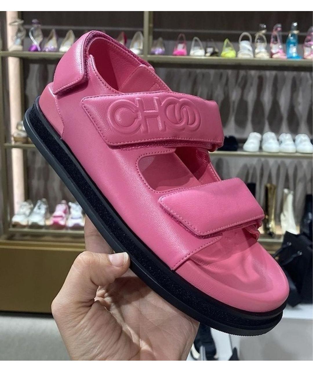 JIMMY CHOO Розовые кожаные сандалии, фото 6