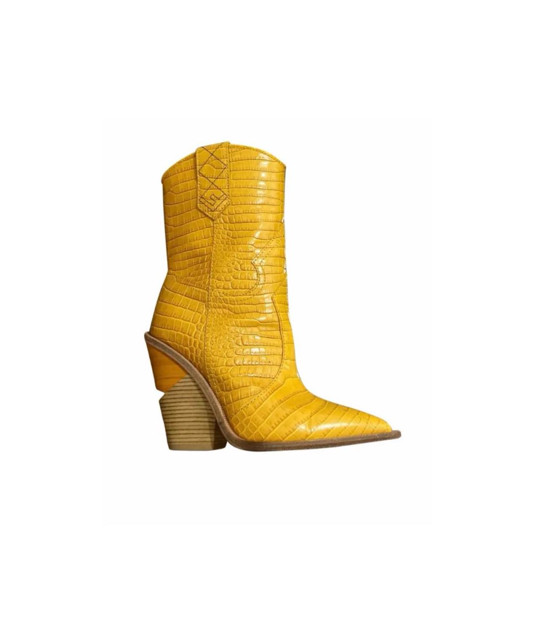 FENDI Горчичные кожаные сапоги, фото 6