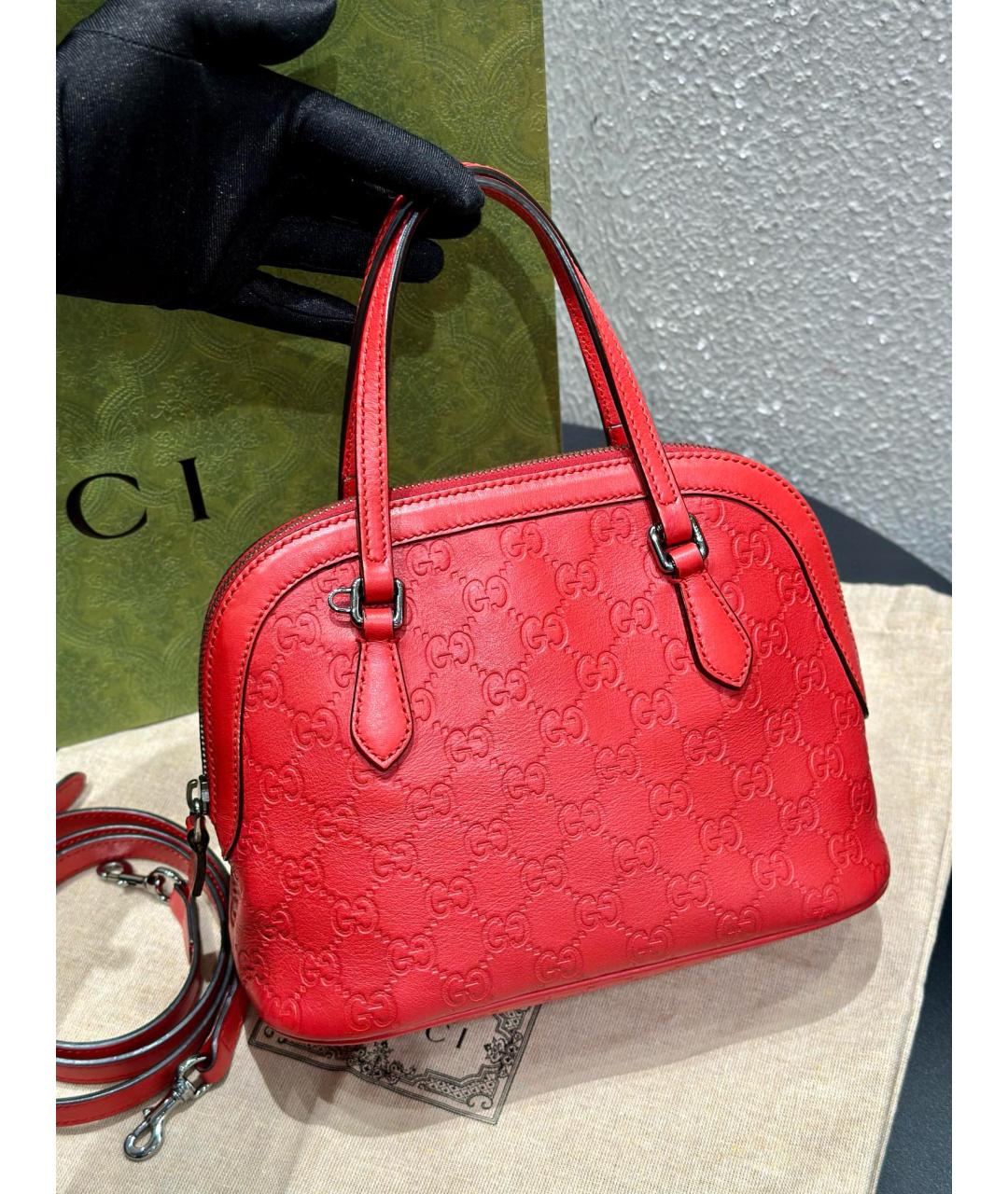 GUCCI Красная кожаная сумка через плечо, фото 2