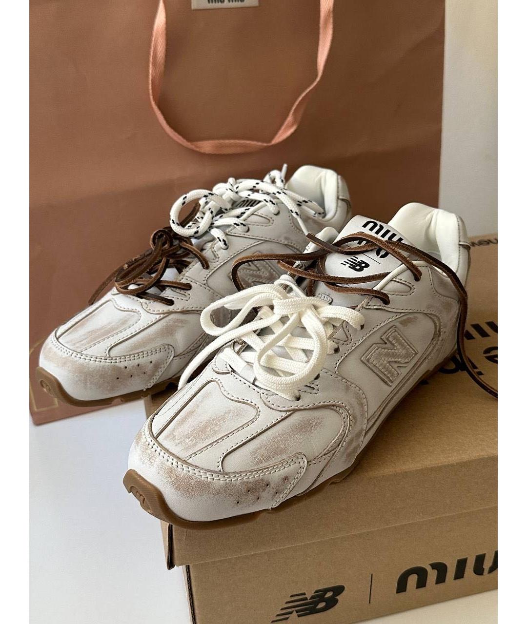 MIU MIU Белые кожаные кроссовки, фото 5