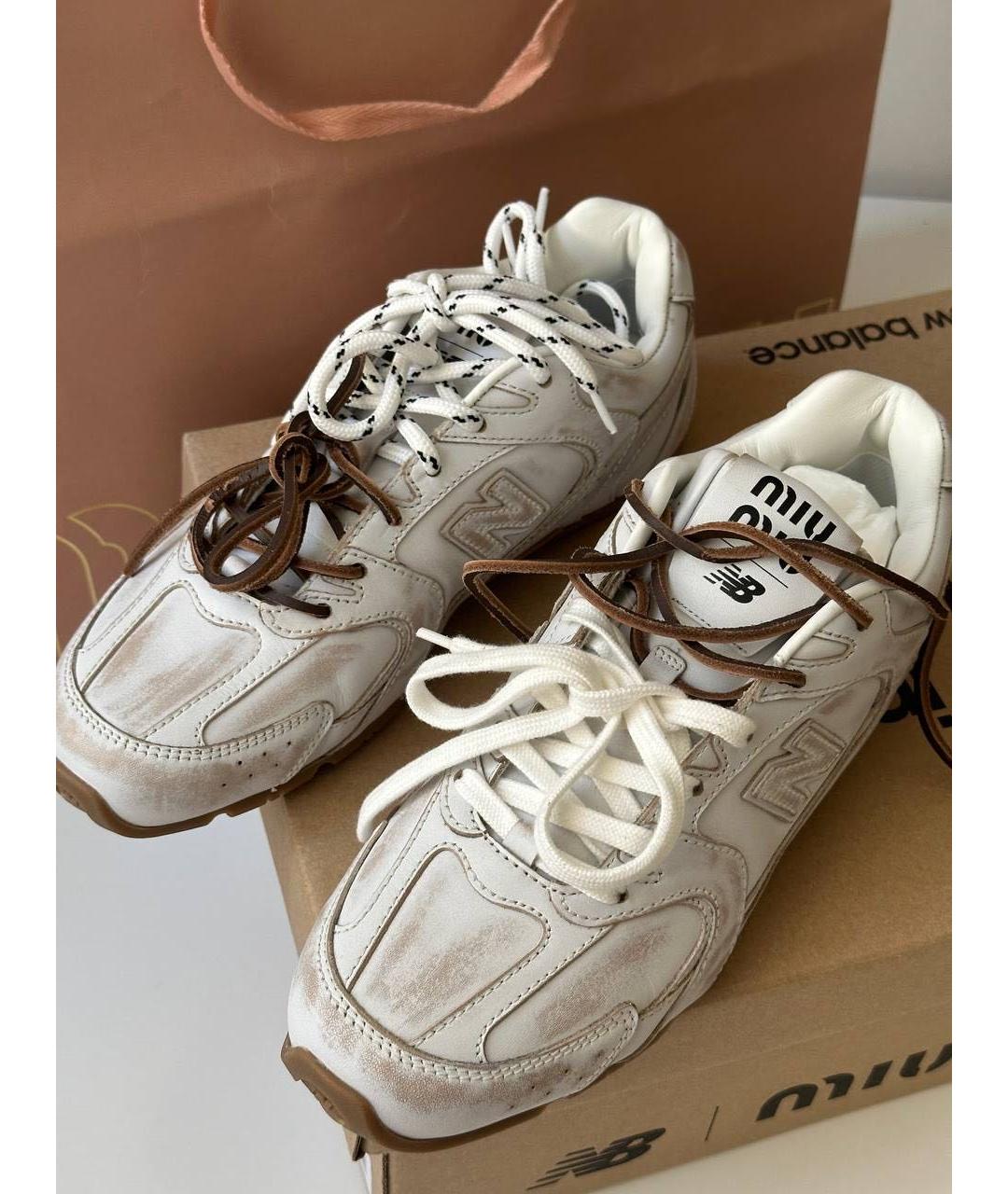 MIU MIU Белые кожаные кроссовки, фото 4