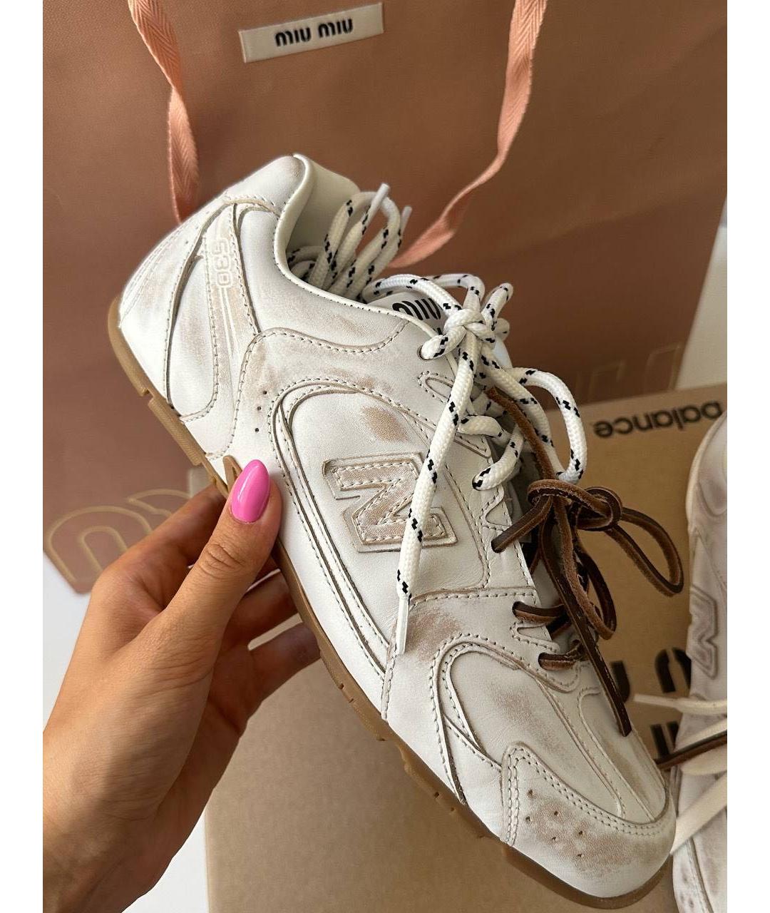 MIU MIU Белые кожаные кроссовки, фото 2