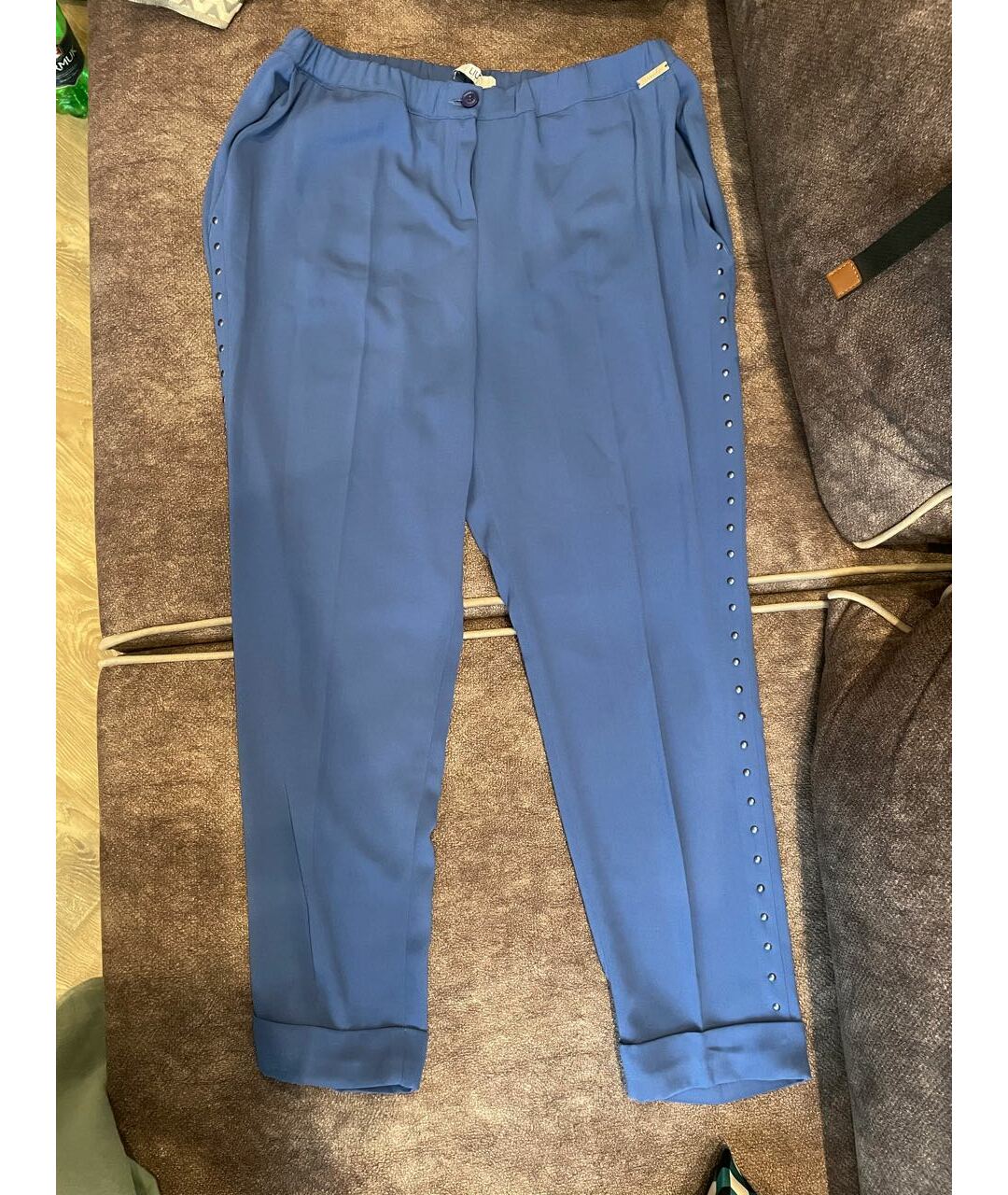 LIU JO Голубые вискозные прямые брюки, фото 5