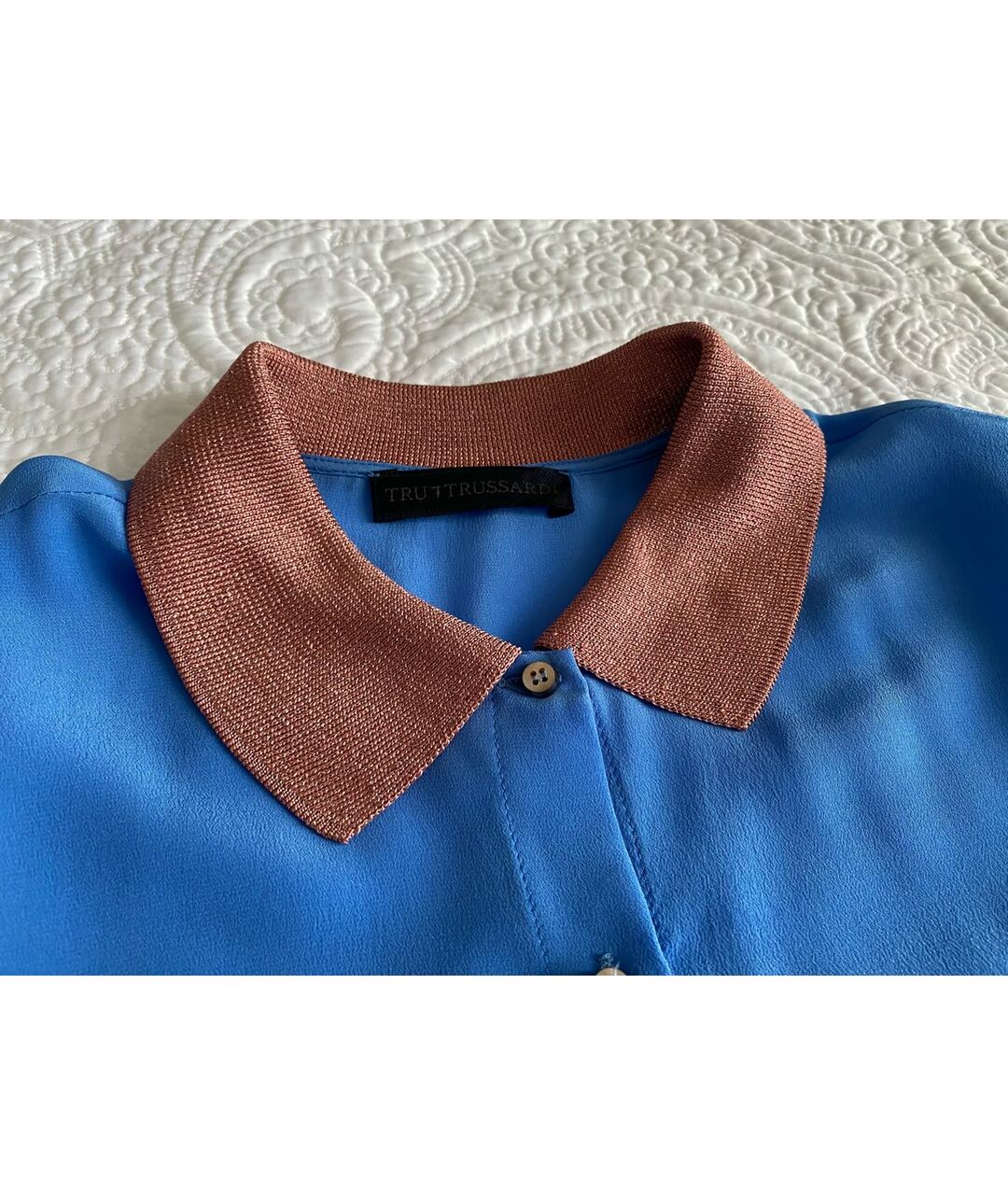 TRUSSARDI Голубая шелковая рубашка, фото 2