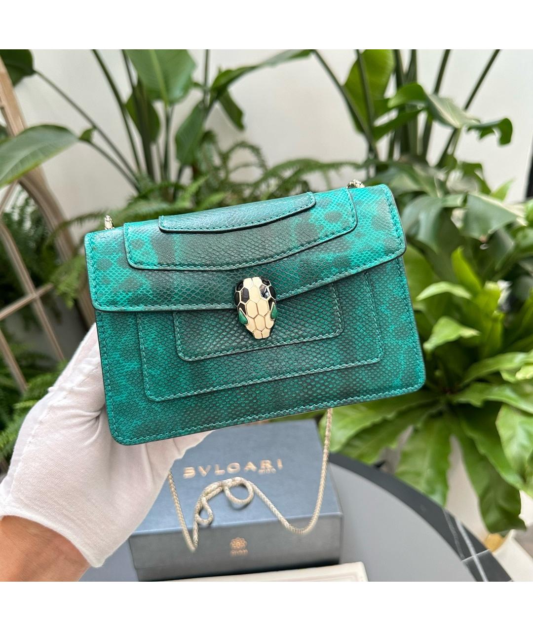 BVLGARI Голубая кожаная сумка через плечо, фото 2