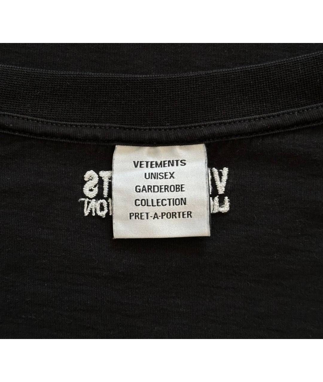 VETEMENTS Черная хлопковая футболка, фото 5