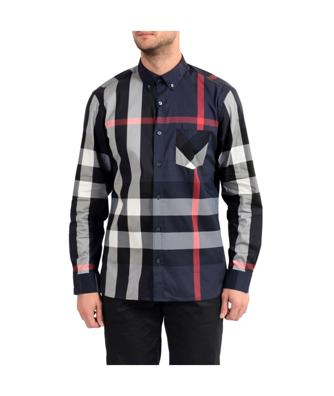 BURBERRY Темно-синяя хлопковая кэжуал рубашка, фото 2