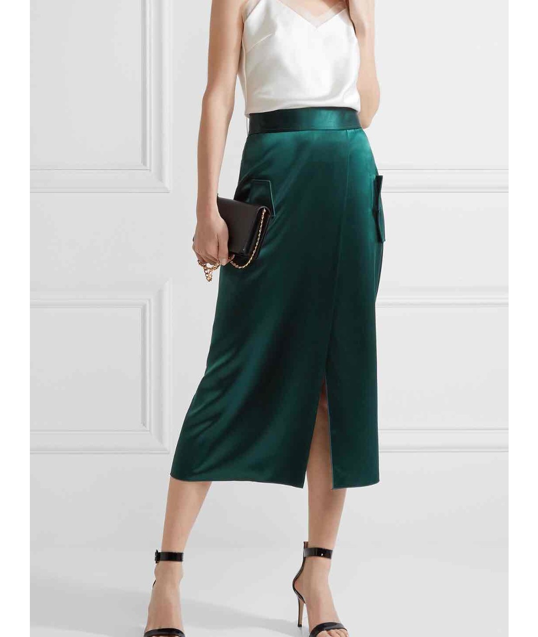 DION LEE Зеленая шелковая юбка макси, фото 2