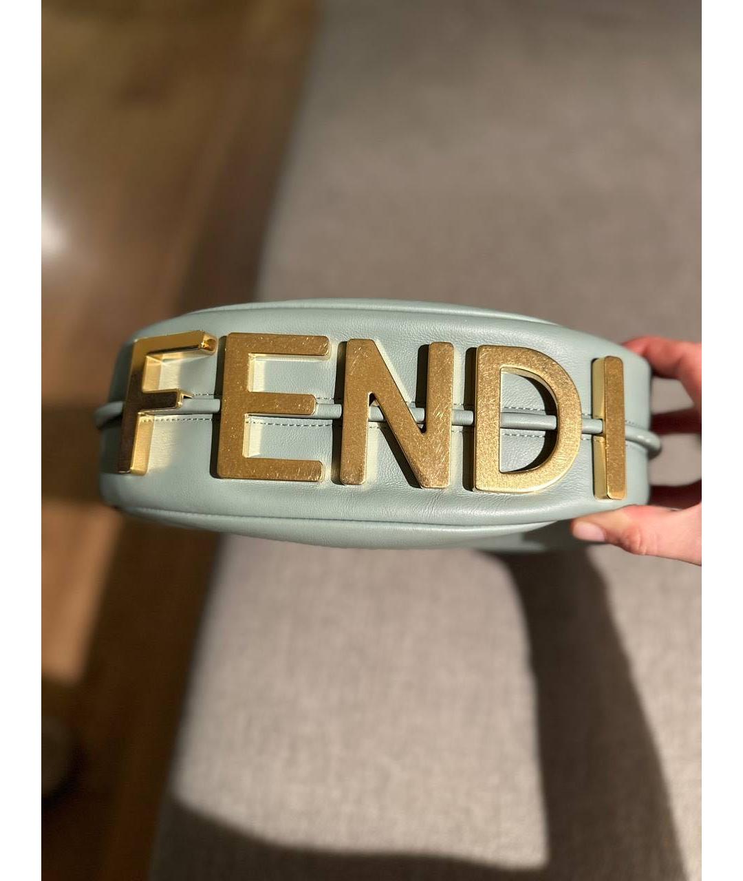 FENDI Бирюзовая кожаная сумка с короткими ручками, фото 7