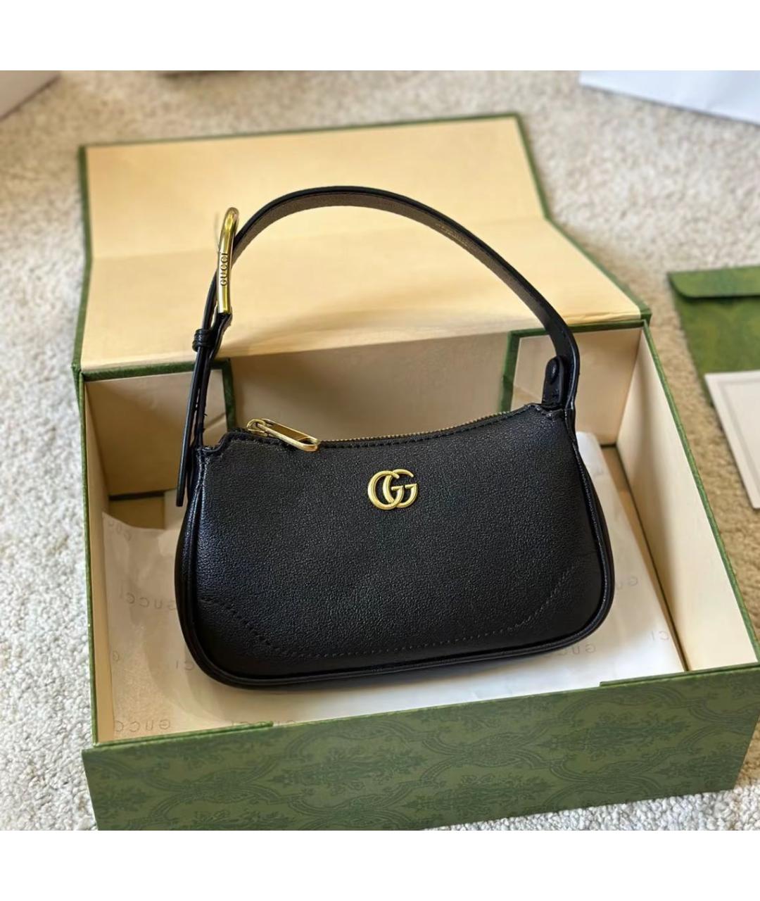 GUCCI Черная кожаная сумка с короткими ручками, фото 5