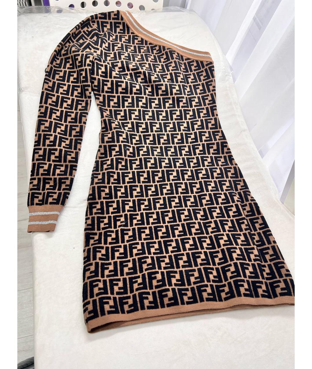 FENDI Коричневое вискозное повседневное платье, фото 5