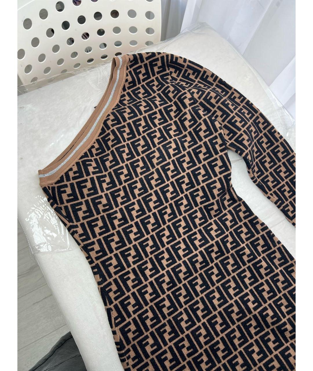 FENDI Коричневое вискозное повседневное платье, фото 4