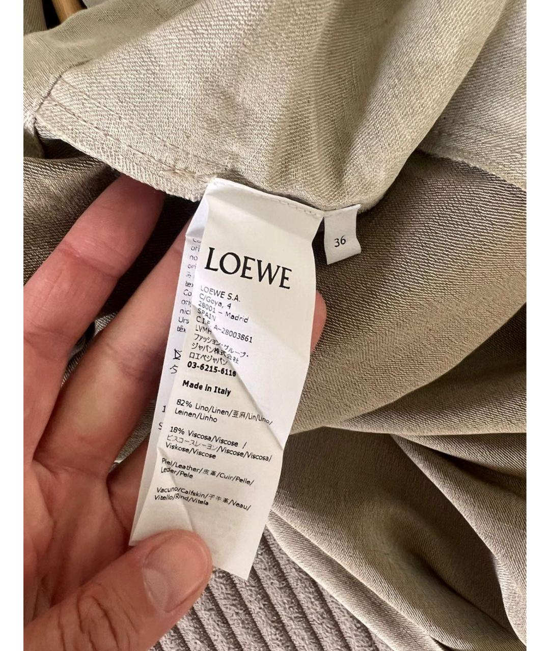 LOEWE Бежевое льняное повседневное платье, фото 5