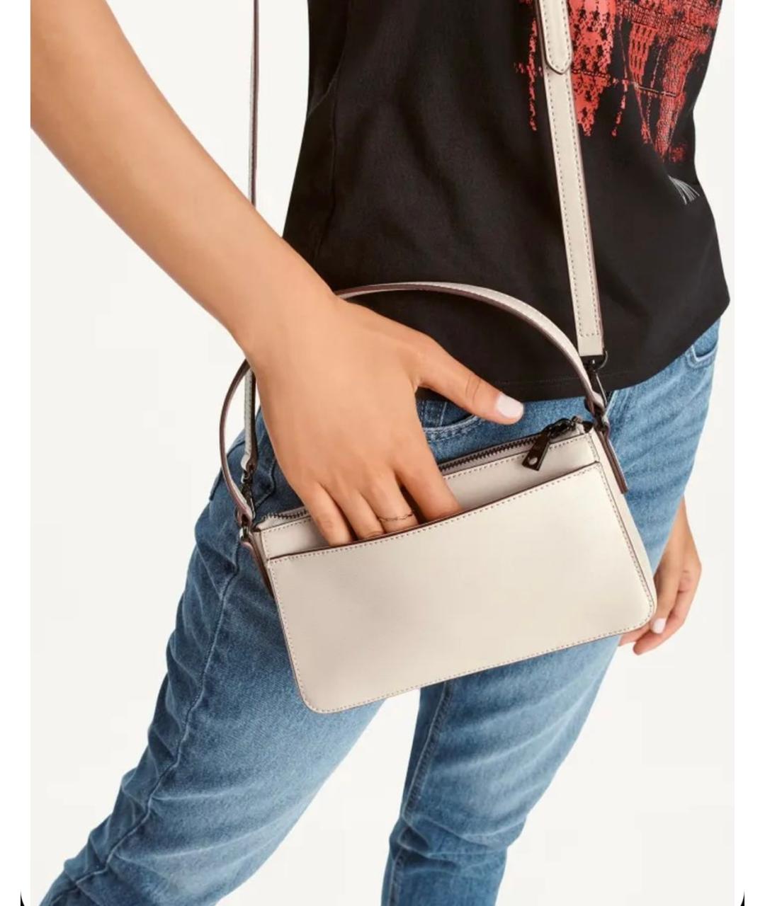 DKNY Бежевая кожаная сумка через плечо, фото 3