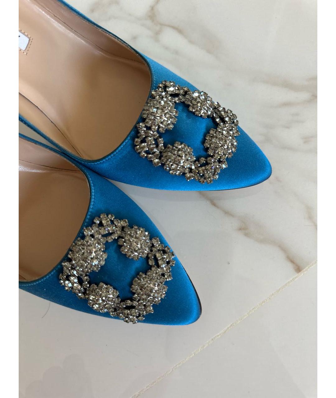 MANOLO BLAHNIK Голубые текстильные туфли, фото 6