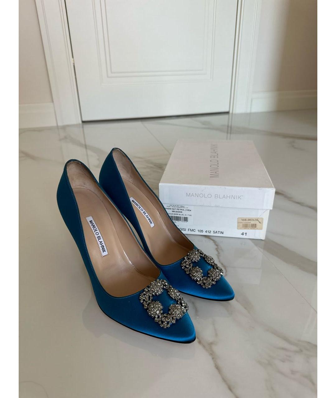 MANOLO BLAHNIK Голубые текстильные туфли, фото 7