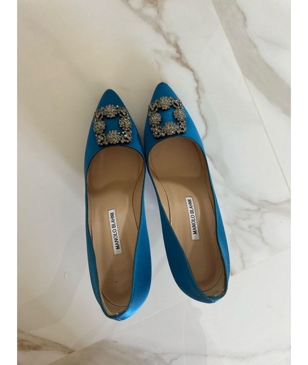 MANOLO BLAHNIK Голубые текстильные туфли, фото 3