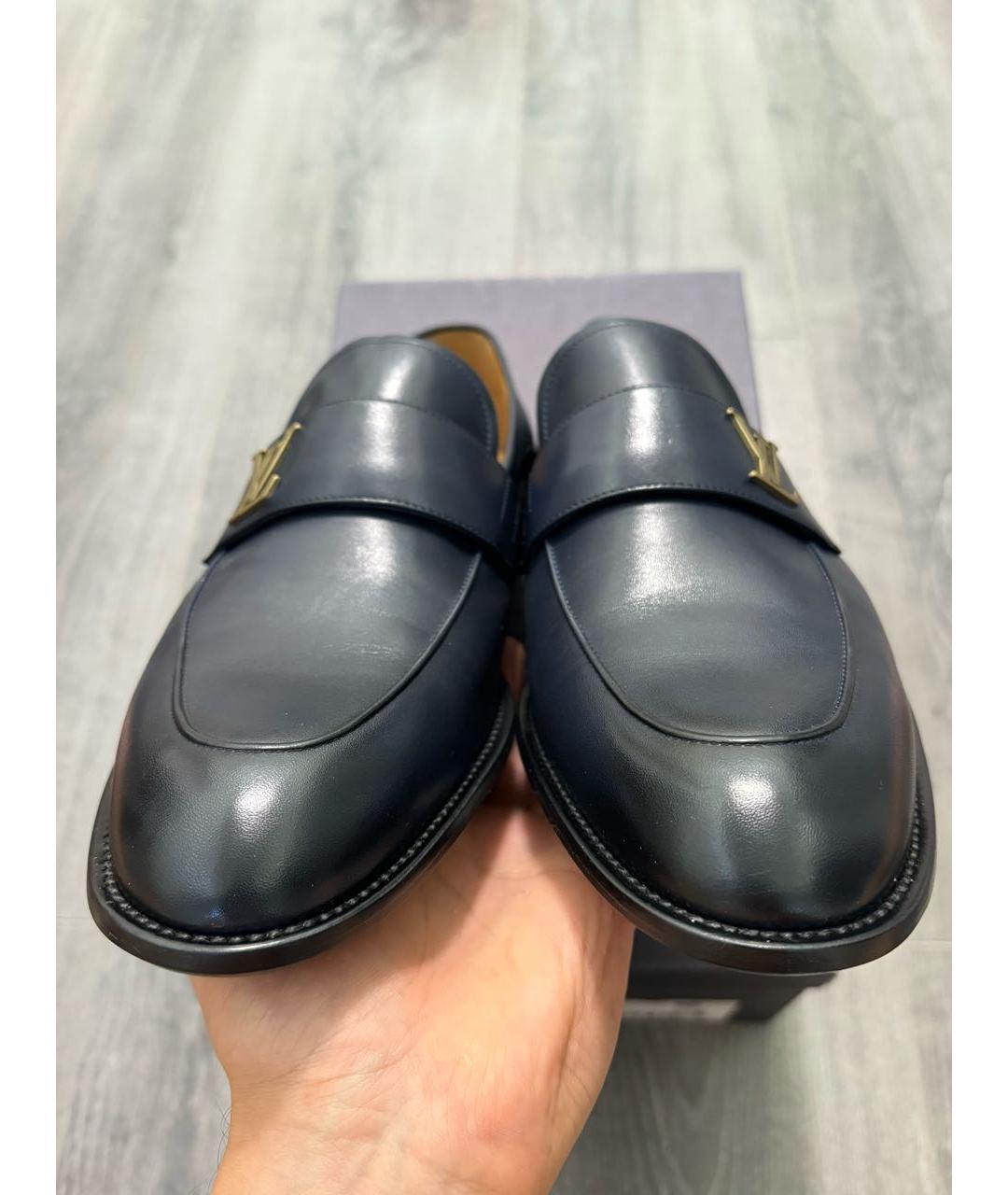 LOUIS VUITTON Темно-синие кожаные лоферы, фото 2