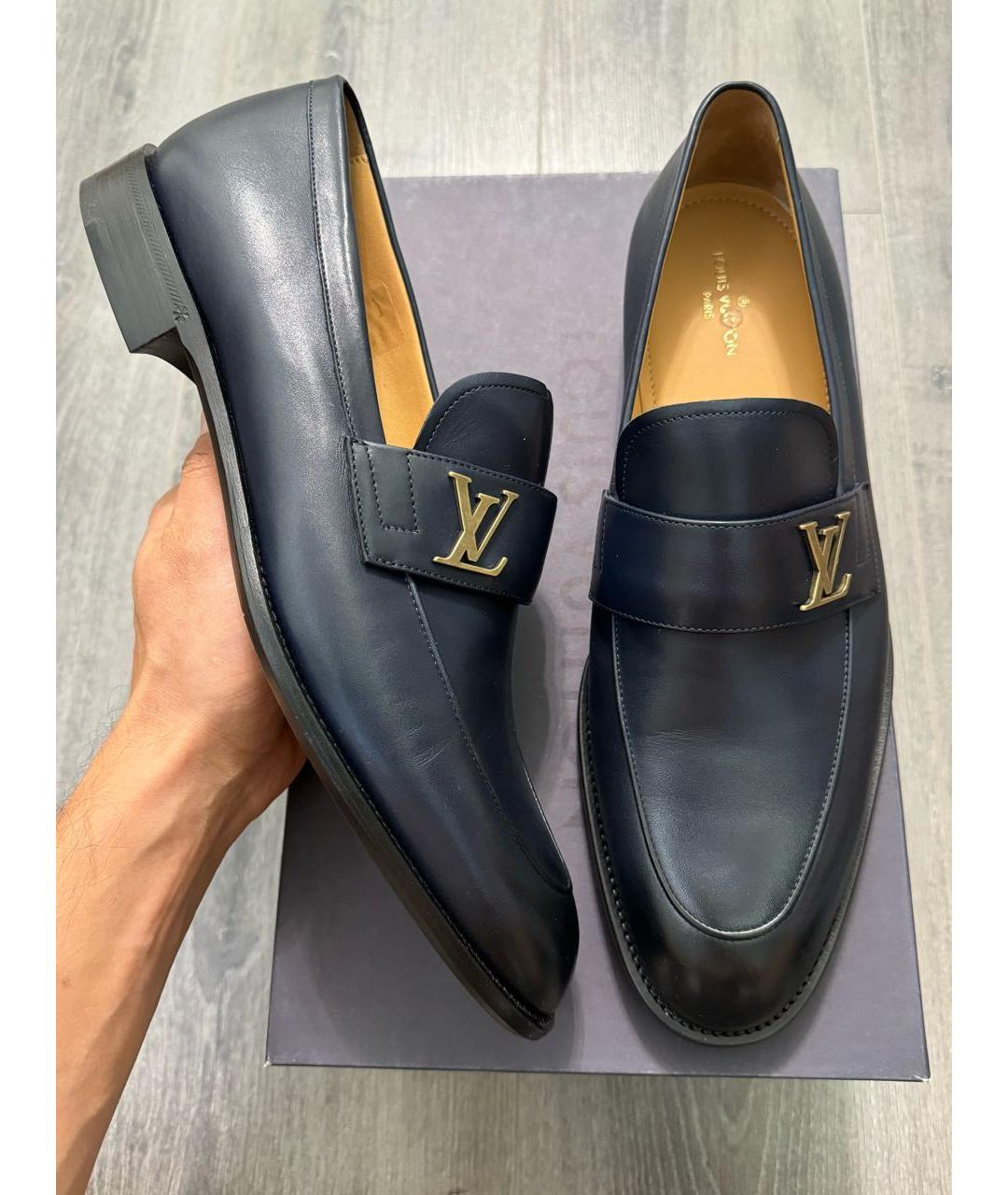 LOUIS VUITTON Темно-синие кожаные лоферы, фото 7