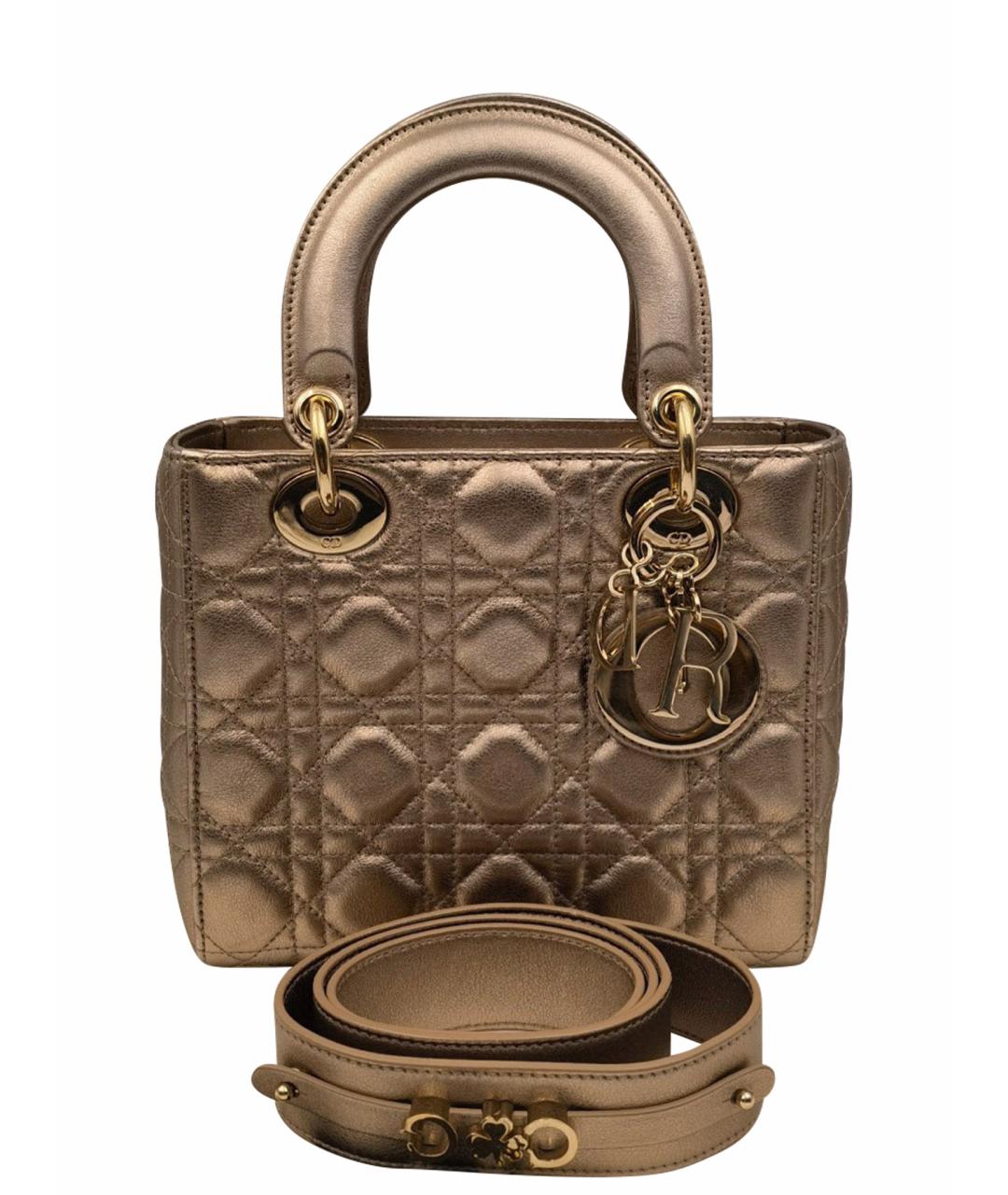 CHRISTIAN DIOR Золотая кожаная сумка с короткими ручками, фото 1