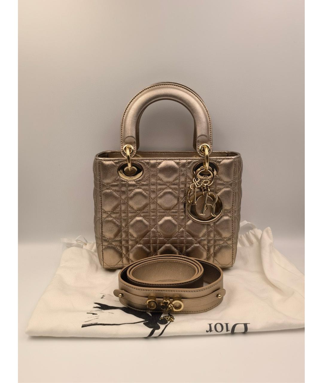 CHRISTIAN DIOR Золотая кожаная сумка с короткими ручками, фото 10