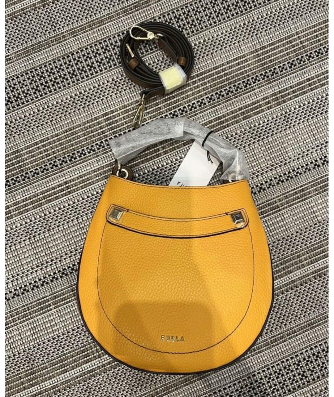FURLA Желтая кожаная сумка через плечо, фото 4