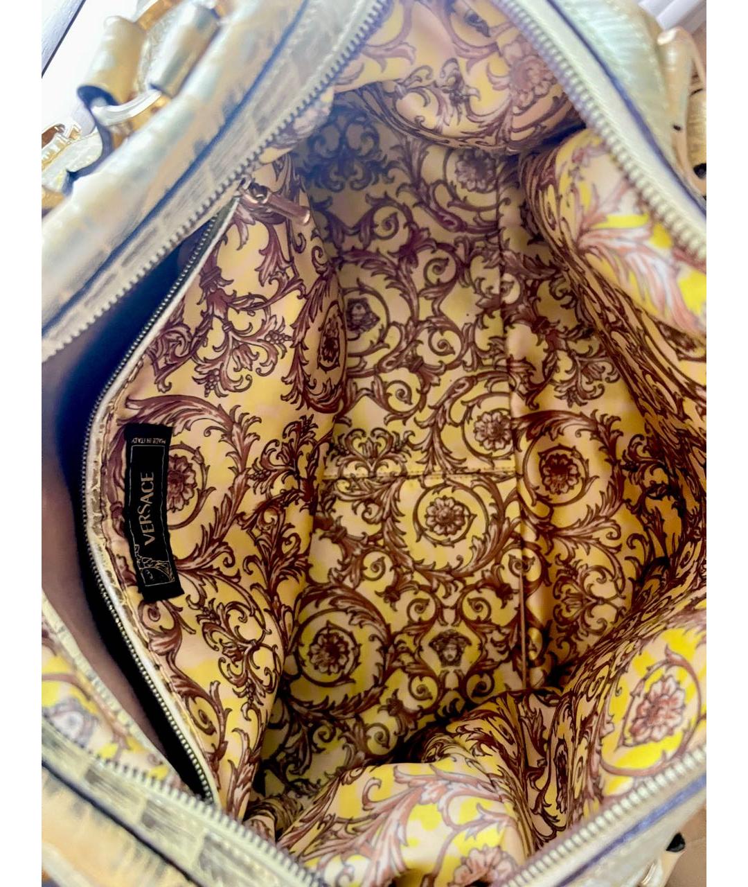 VERSACE Золотая кожаная сумка тоут, фото 4