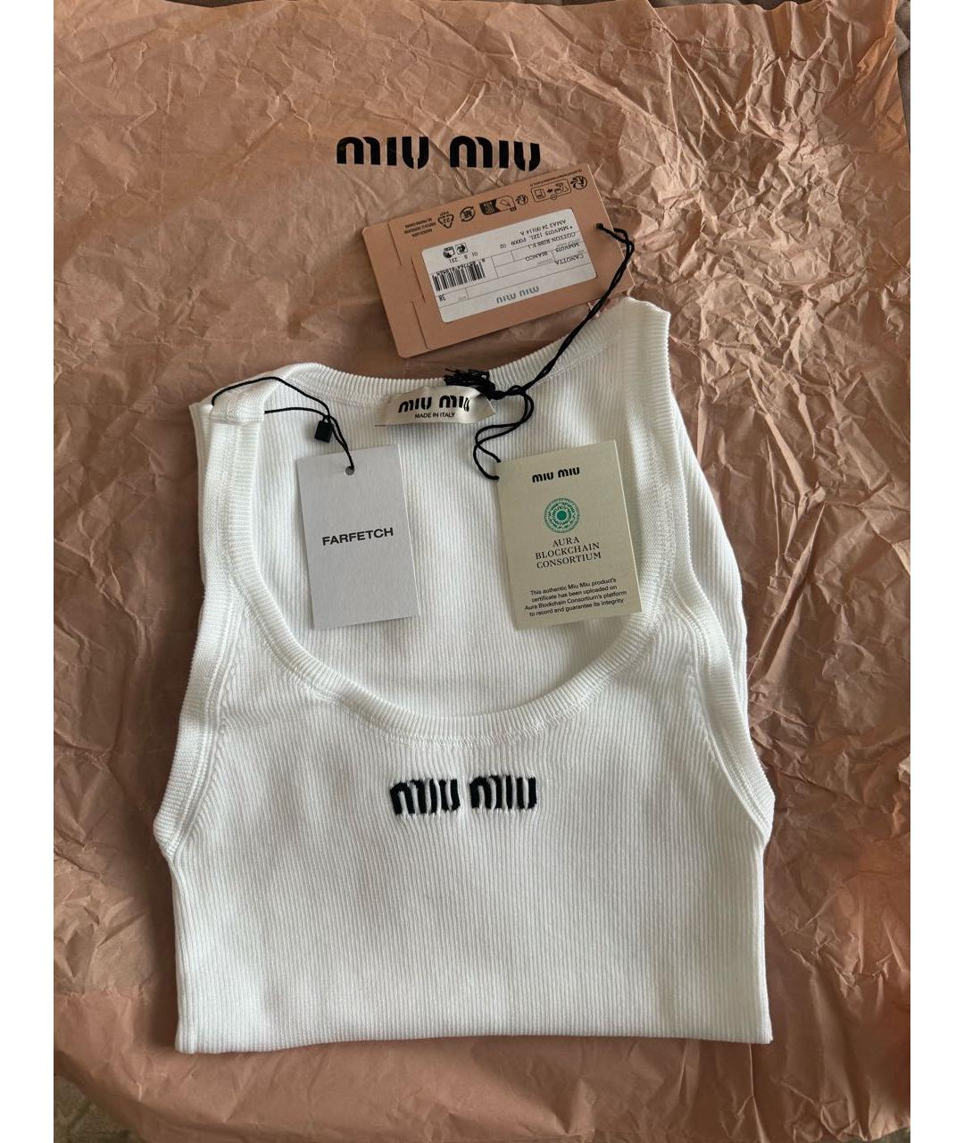 MIU MIU Белая хлопковая майка, фото 4