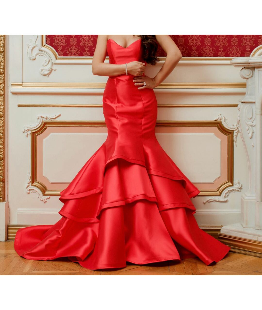 JOVANI Красное шелковое вечернее платье, фото 2