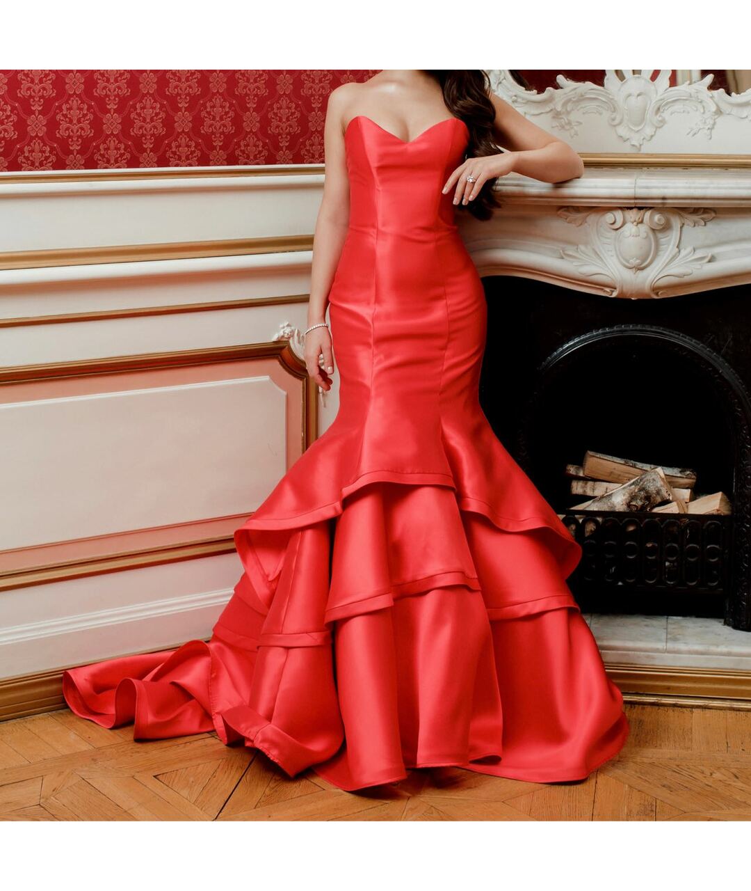 JOVANI Красное шелковое вечернее платье, фото 4