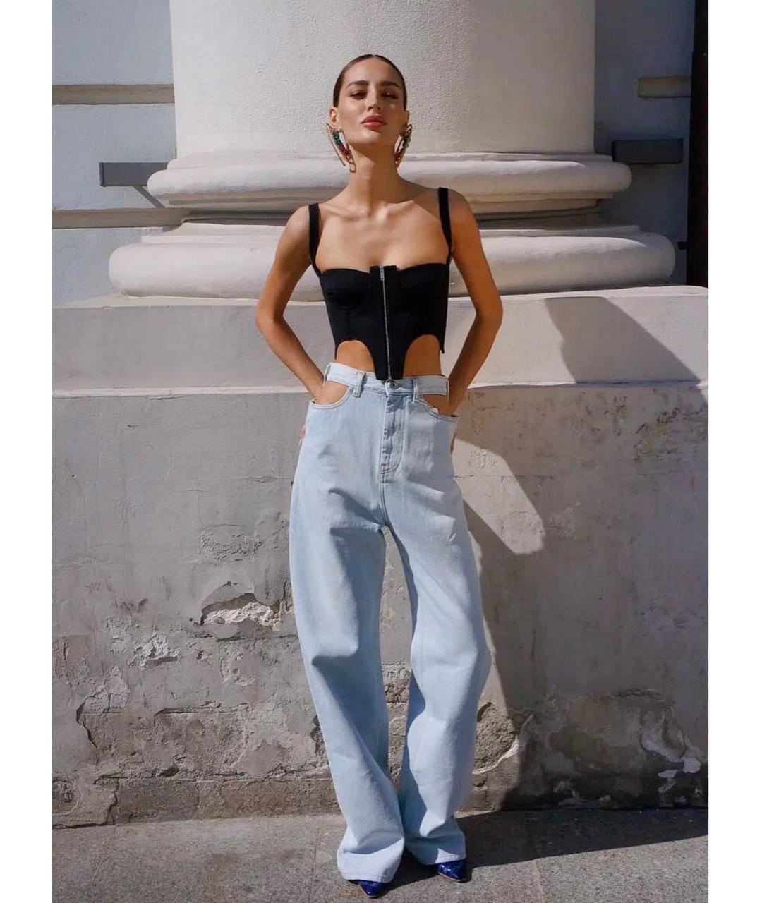 MAISON MARGIELA Голубые хлопковые прямые джинсы, фото 2