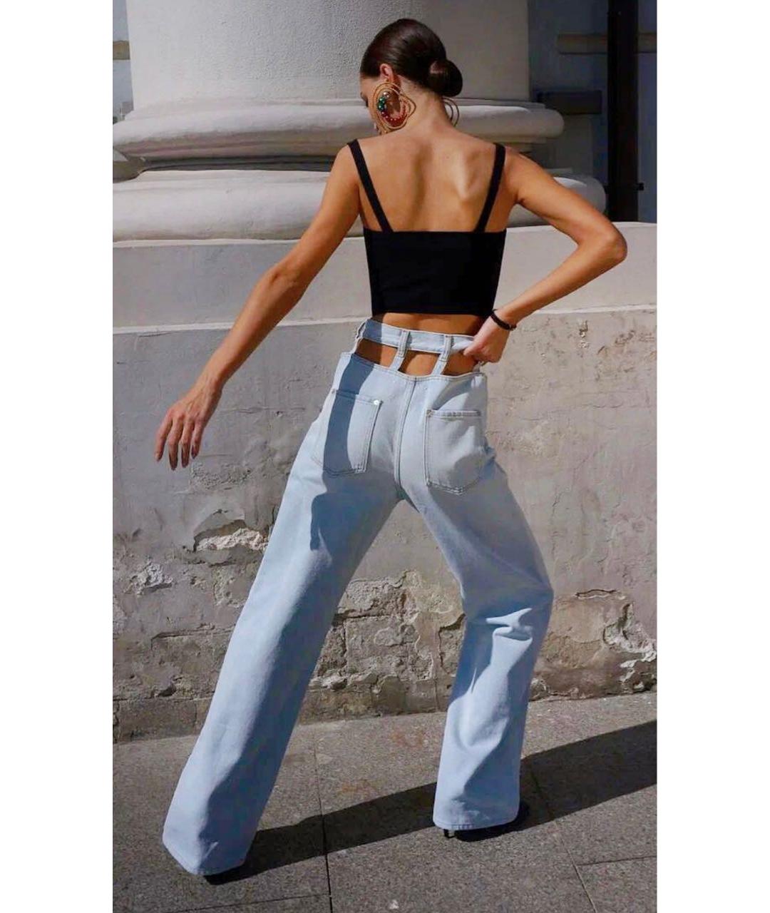 MAISON MARGIELA Голубые хлопковые прямые джинсы, фото 4