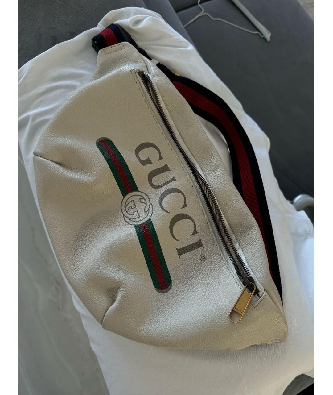 GUCCI Белая кожаная поясная сумка, фото 9