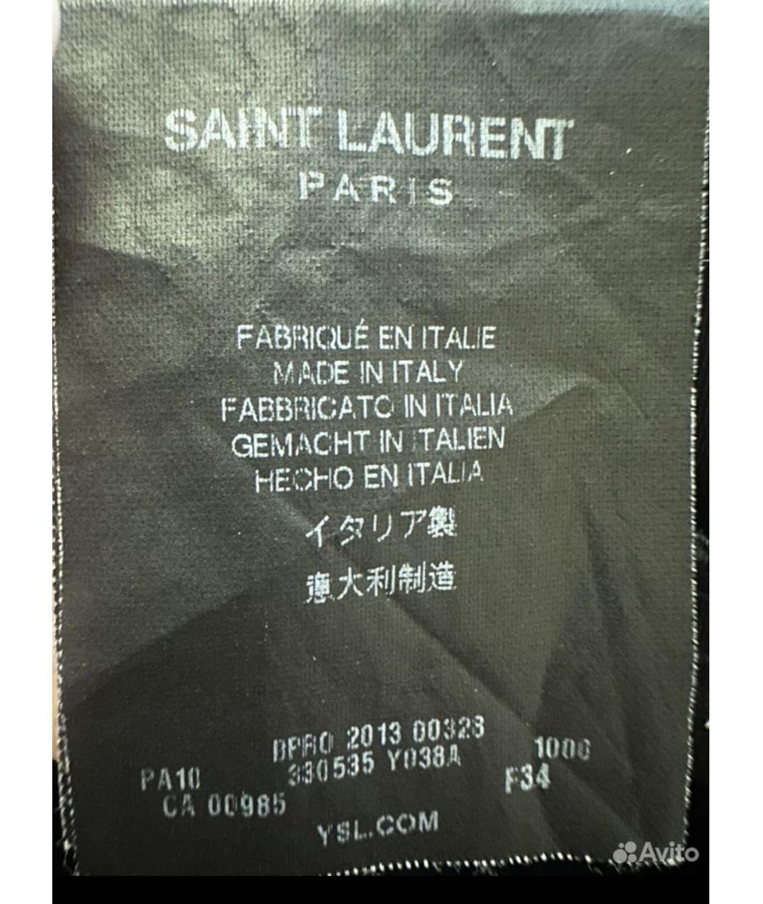 SAINT LAURENT Черные хлопко-эластановые прямые брюки, фото 2