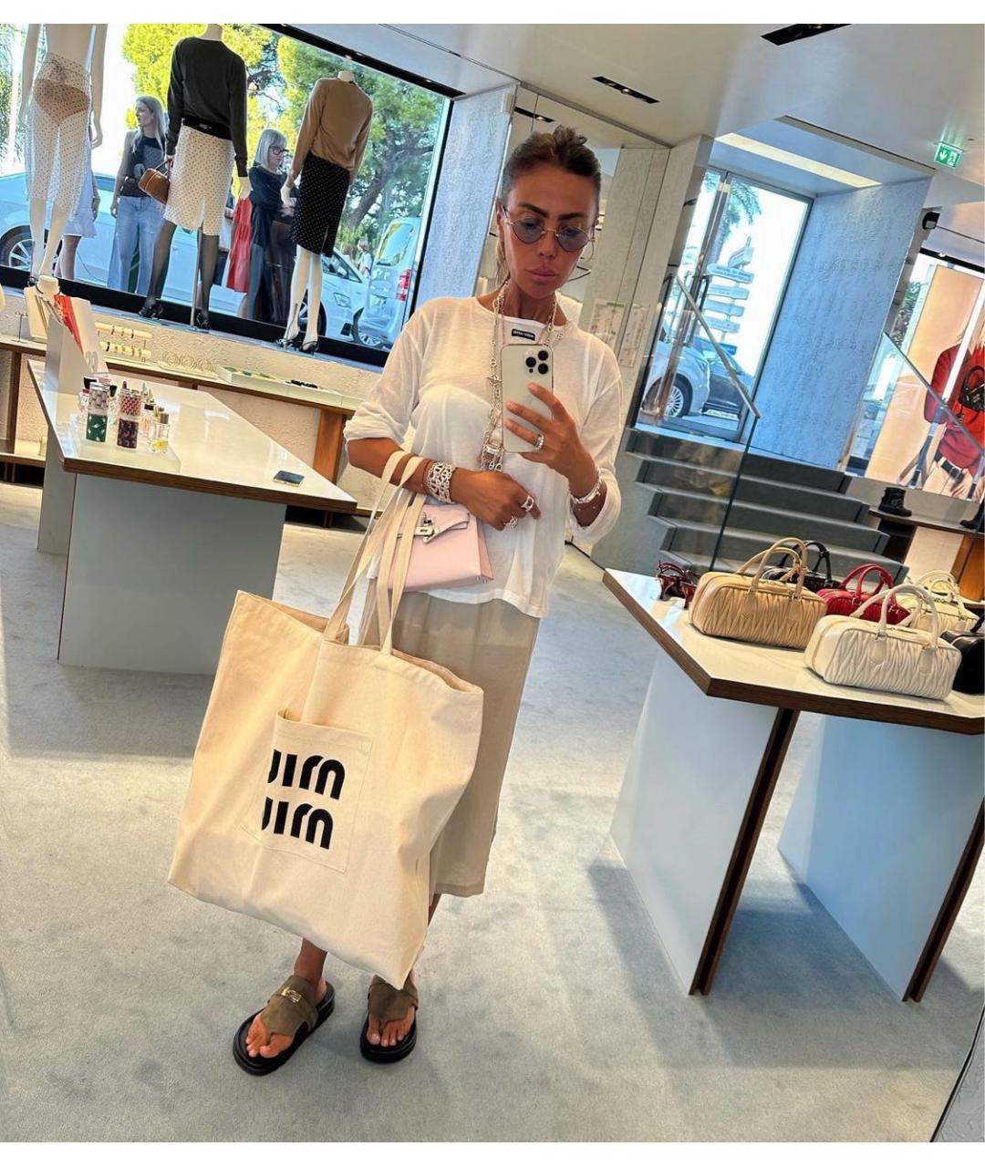 MIU MIU Бежевая хлопковая сумка тоут, фото 5