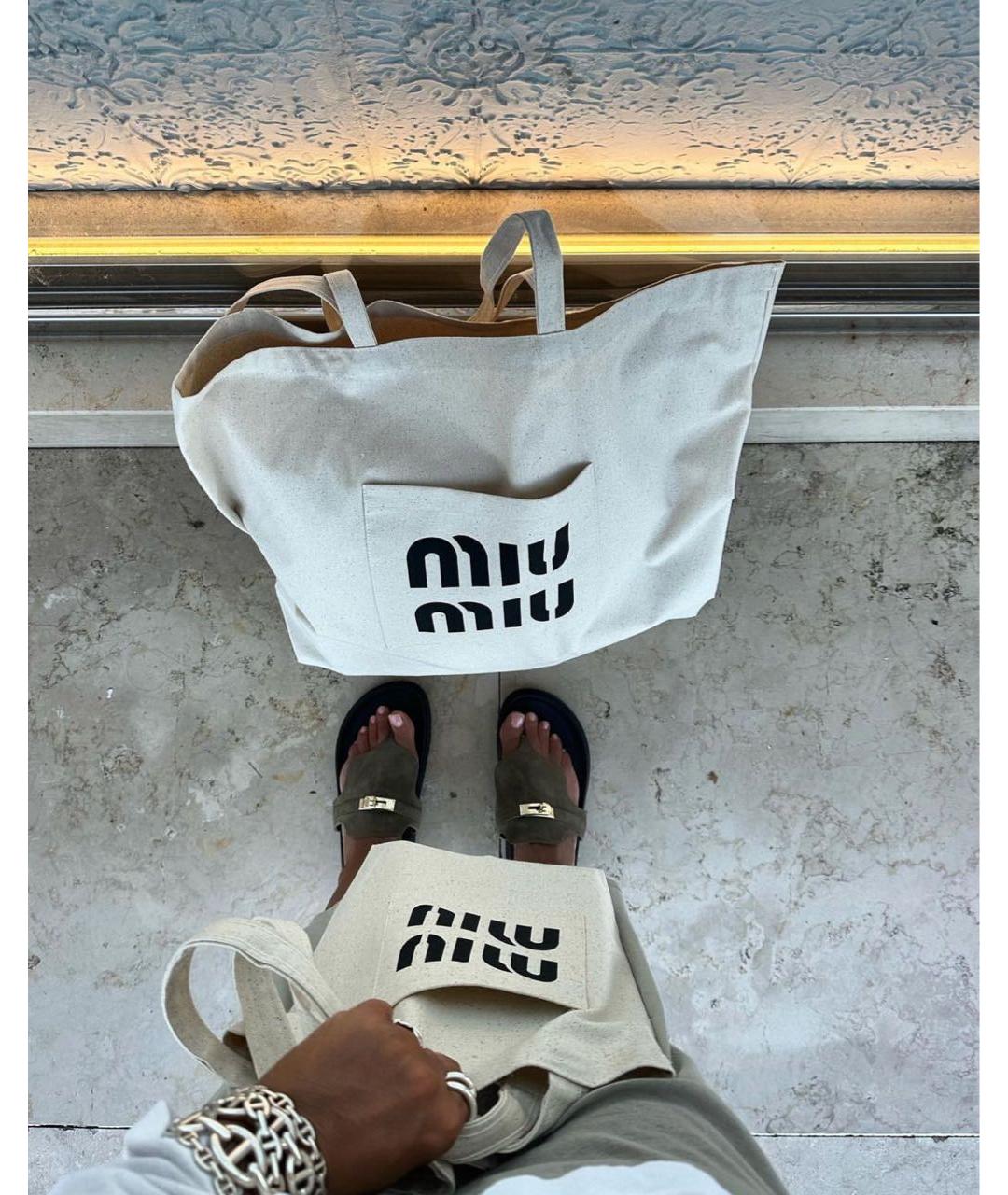 MIU MIU Бежевая хлопковая сумка тоут, фото 6