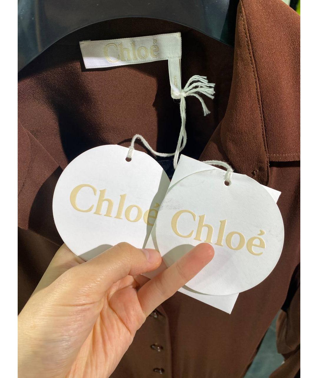 CHLOE Коричневое шелковое повседневное платье, фото 4