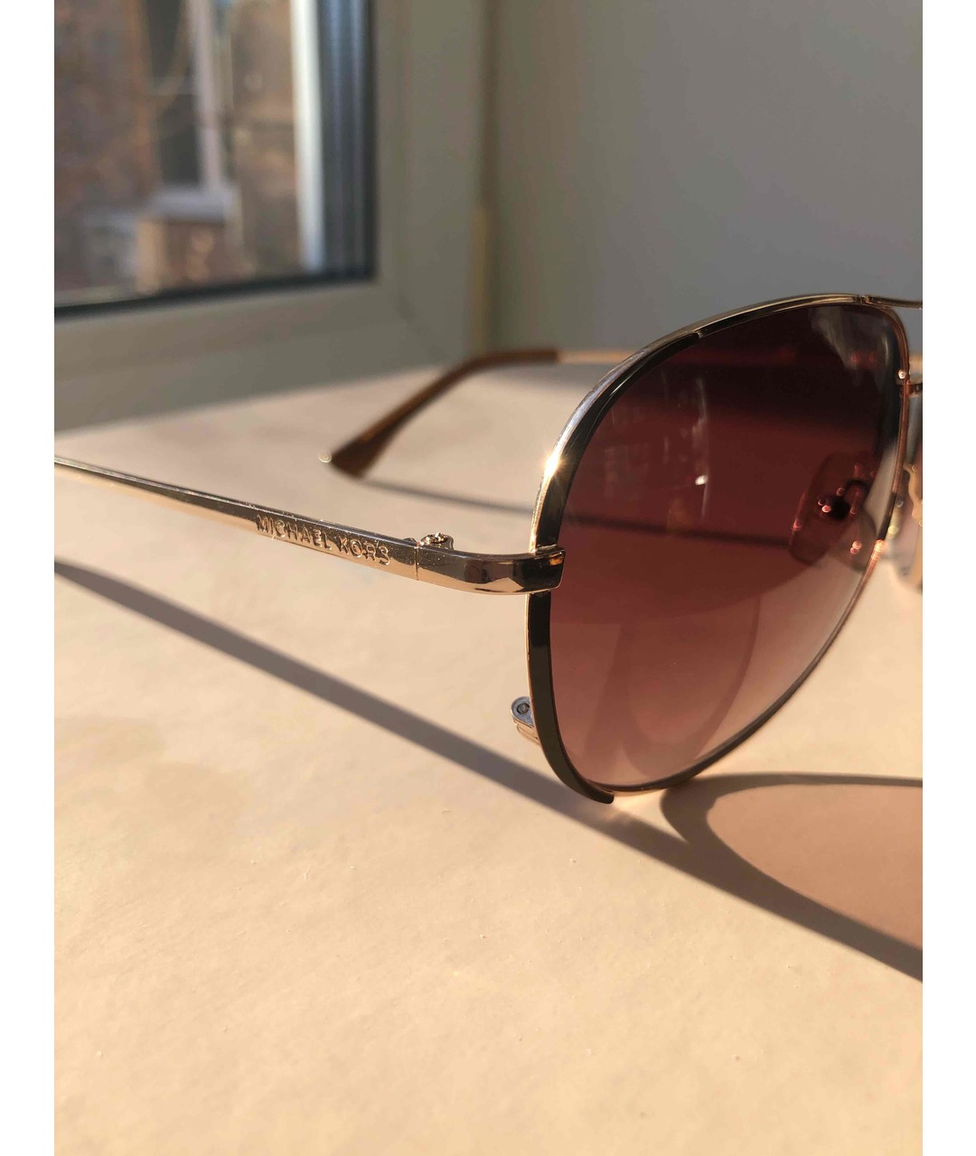 MICHAEL KORS Коричневые металлические солнцезащитные очки, фото 3