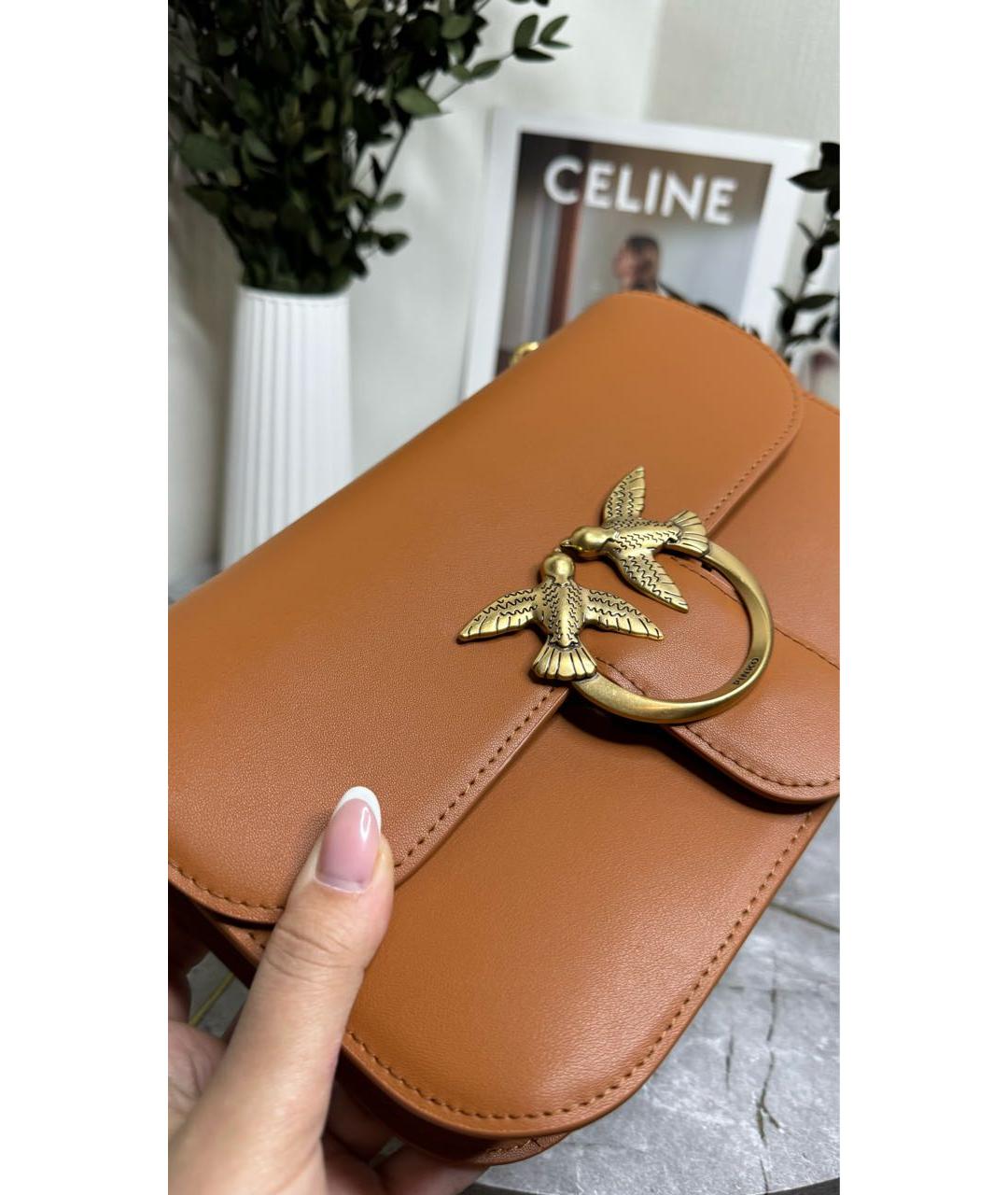 PINKO Коричневая кожаная сумка через плечо, фото 6