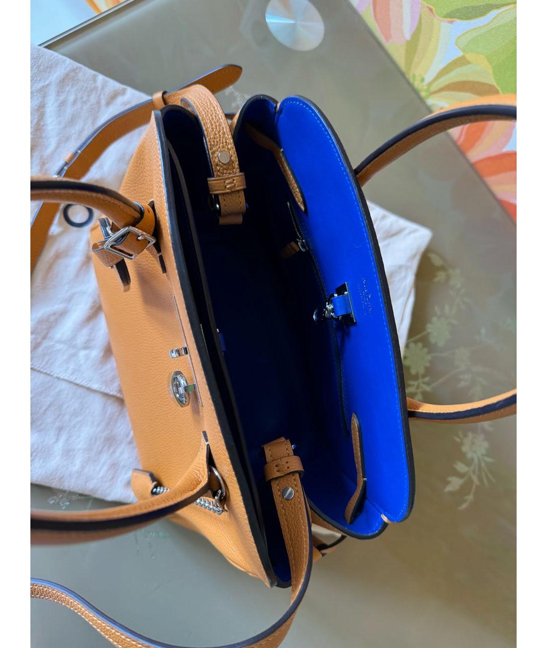 LOUIS VUITTON Горчичная кожаная сумка с короткими ручками, фото 4
