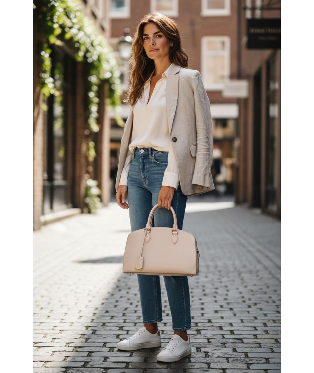 LOUIS VUITTON Белая кожаная сумка с короткими ручками, фото 5