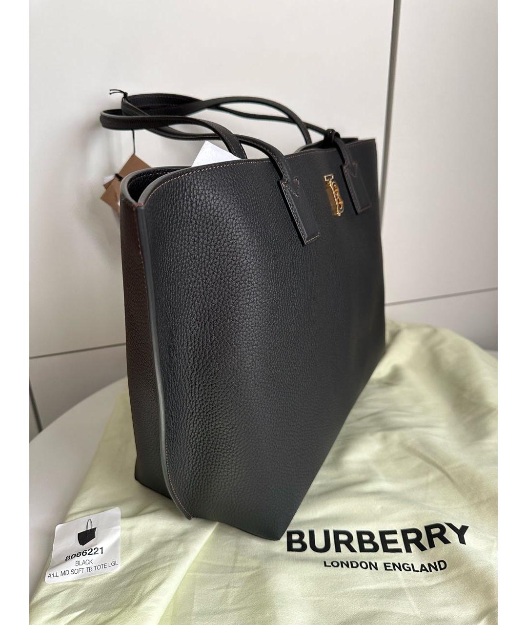 BURBERRY Черная кожаная сумка тоут, фото 2