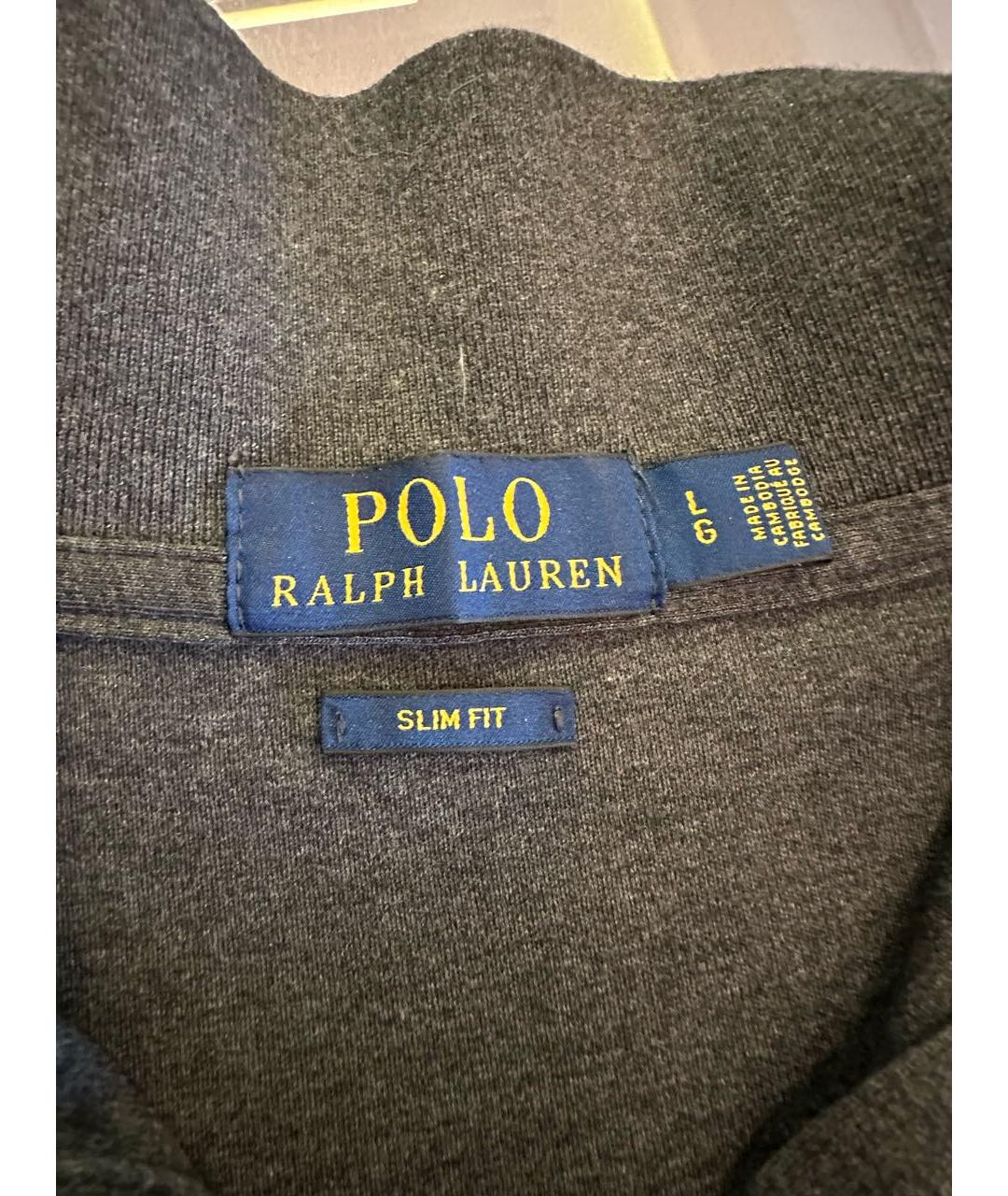 POLO RALPH LAUREN Антрацитовое хлопковое поло с длинным рукавом, фото 2