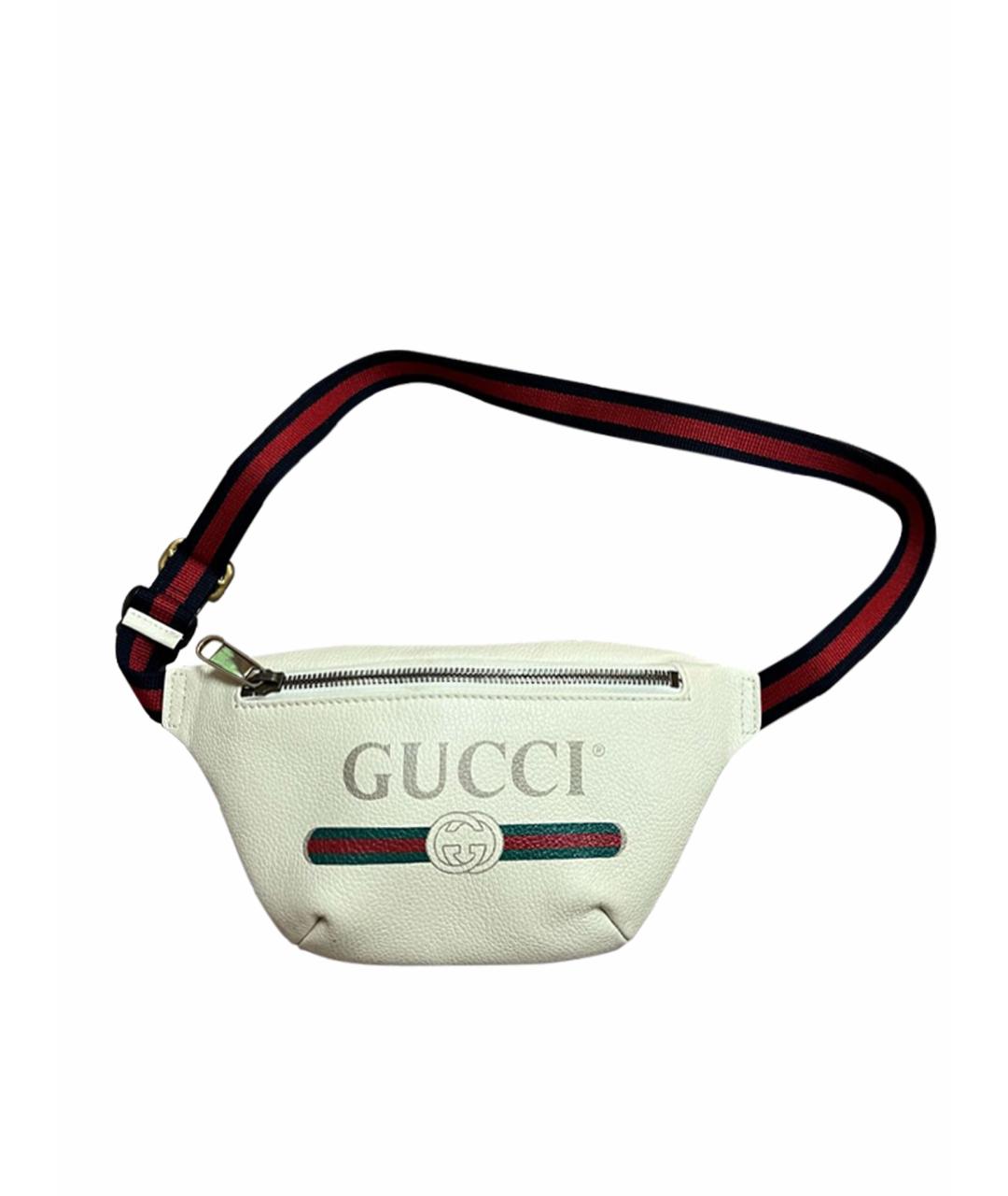 GUCCI Белая кожаная поясная сумка, фото 1