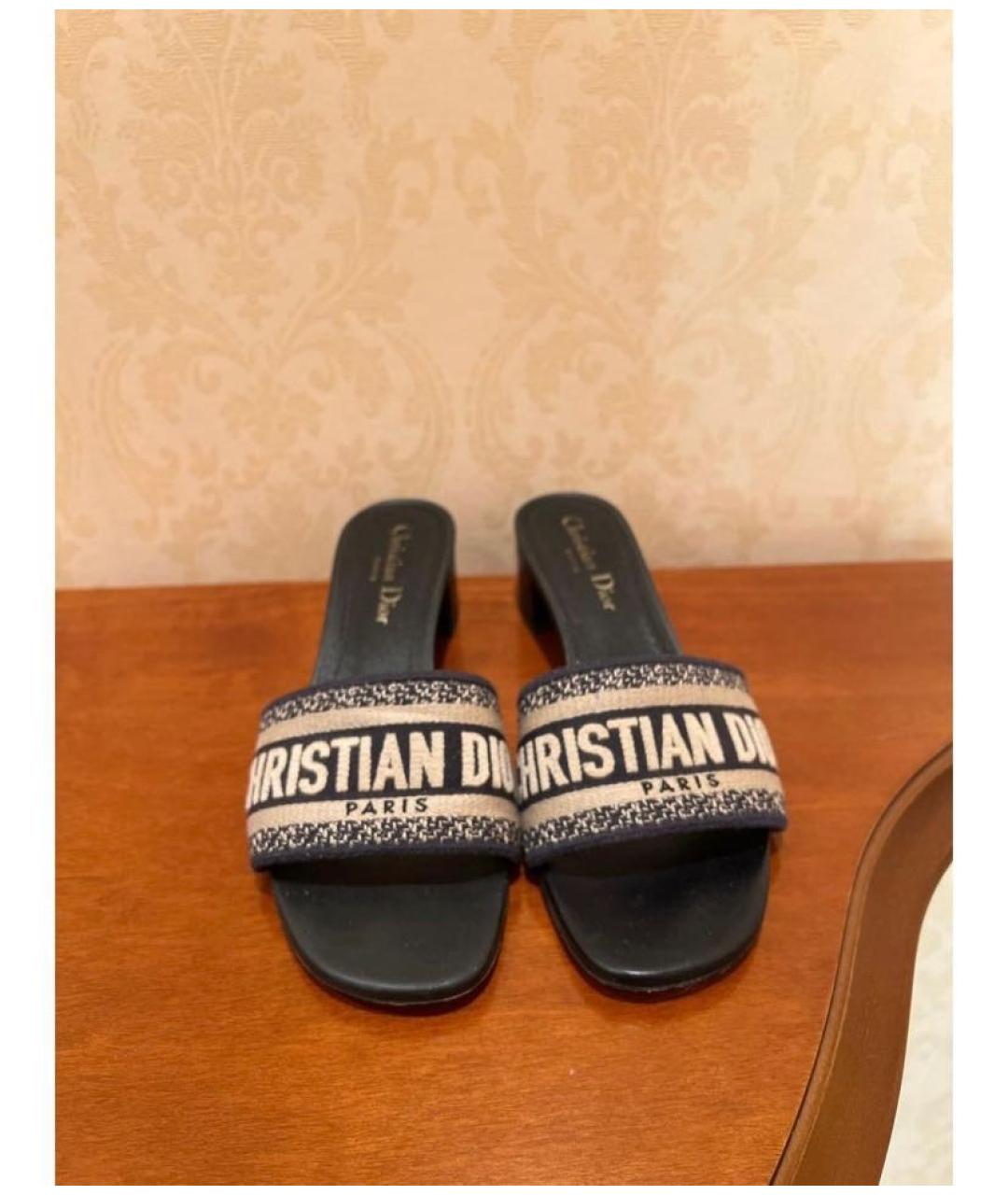 CHRISTIAN DIOR Темно-синие кожаные босоножки, фото 2