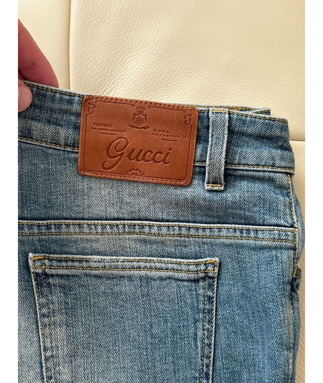 GUCCI Синие хлопко-эластановые прямые джинсы, фото 6