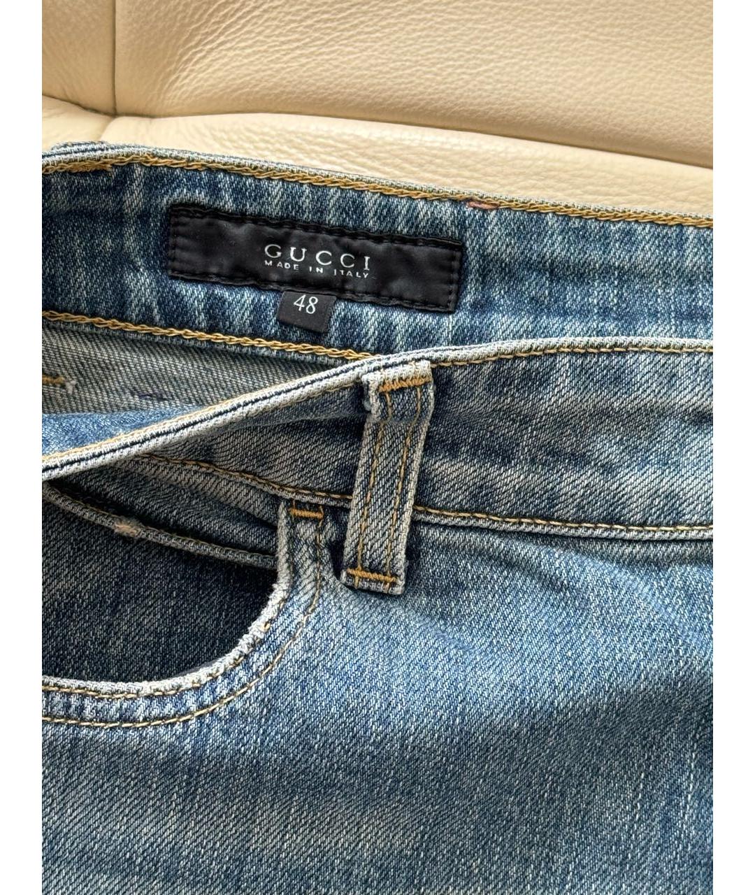 GUCCI Синие хлопко-эластановые прямые джинсы, фото 2