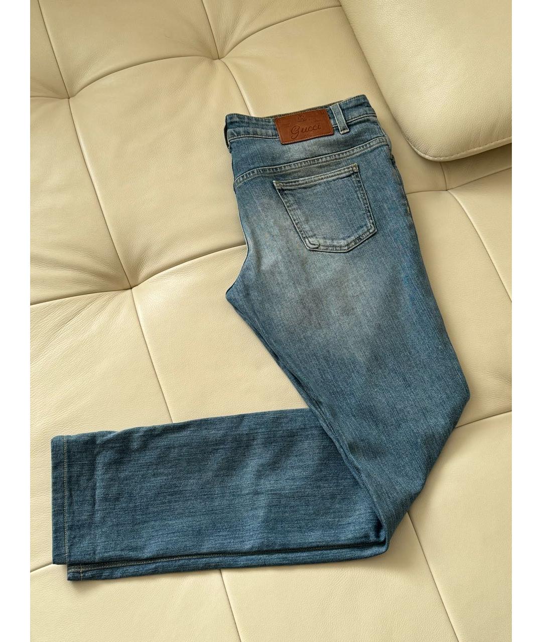 GUCCI Синие хлопко-эластановые прямые джинсы, фото 7