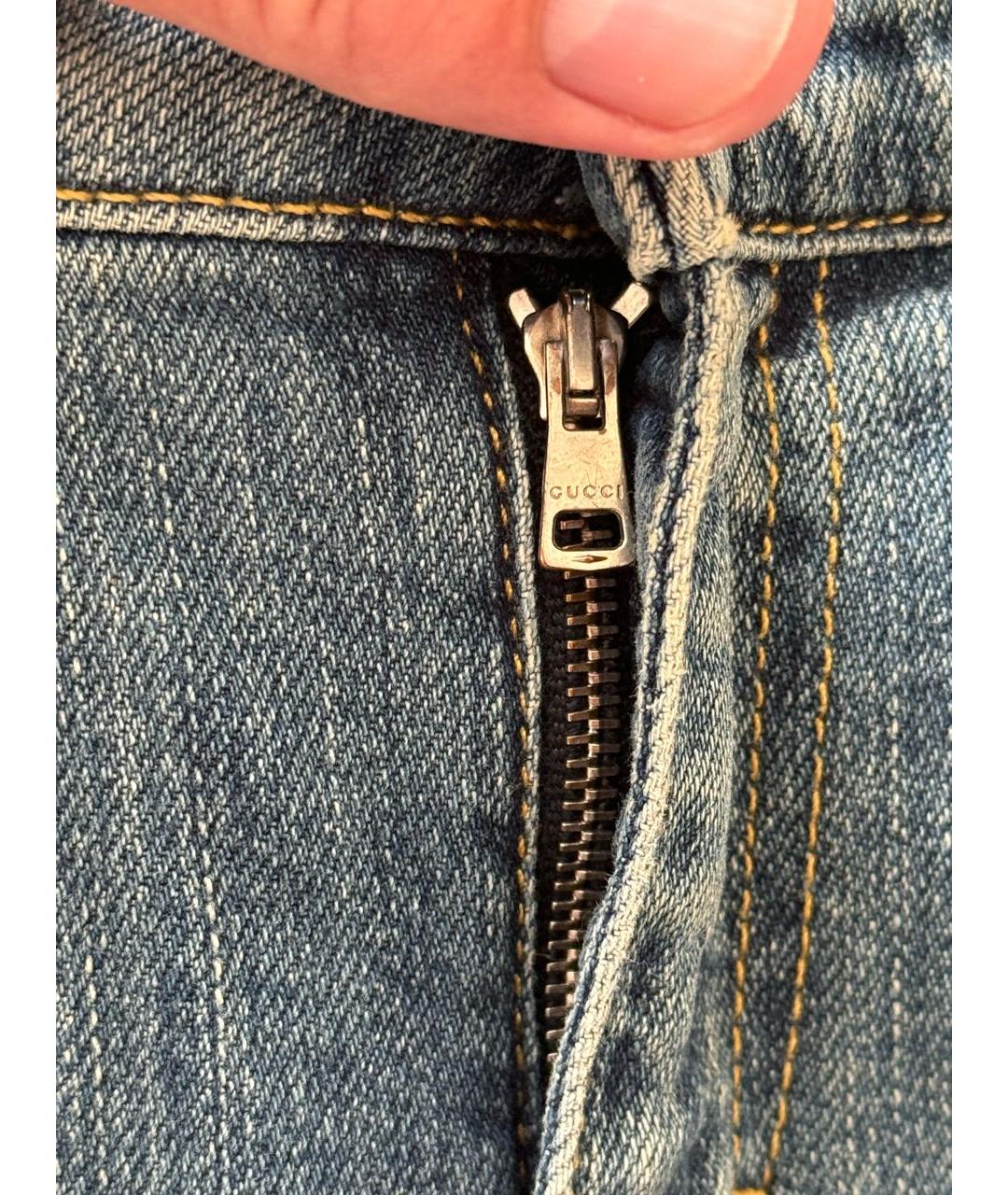 GUCCI Синие хлопко-эластановые прямые джинсы, фото 4