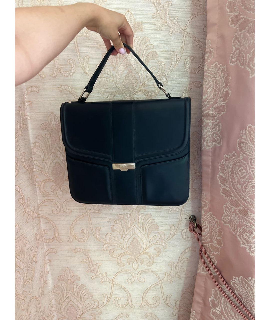 ARMANI COLLEZIONI Черная кожаная сумка с короткими ручками, фото 5